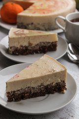  Cheese cake On the layer of biscuit  (A piece of cake on a saucer is a tea-party)