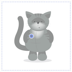 Cute gray kitten plush toy. Vector cartoon