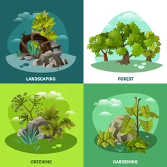 Tuinposter Landscape Gardening 4 Flat Icons Concept © Macrovector