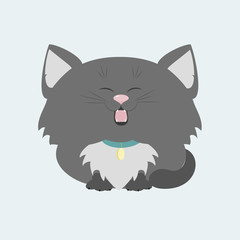A cat meows, a pet kitten. Funny kitten meows, vector cartoons