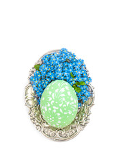 Easter egg forget me not flowers white background