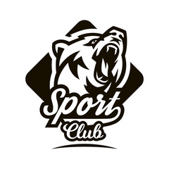 Monochrome logo, emblem, growling bear.
