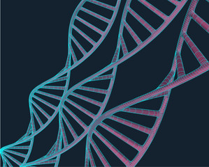 Grey DNA with polygon line on blue background. Polygonal space low poly with connecting dots and lines. Connection structure. Vector science background.