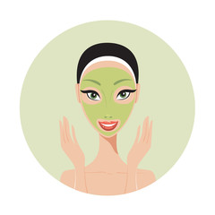 Young beautiful woman applying face mask Spa Skin care concept