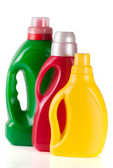laundry detergent bottle with fabric softener isolated on white background