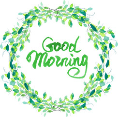 Vector Watercolor oval frame of flowers and leaves.