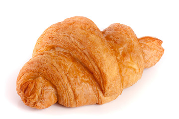 one croissant isolated on white background closeup