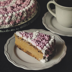 Cake with a beautiful decoration of cream (pink and white) 