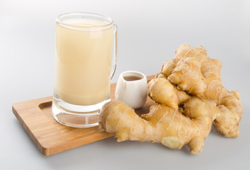 Ginger tea or Ginger tea with haney on background.