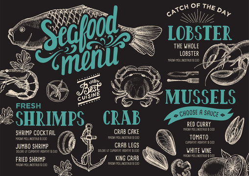 Seafood menu restaurant.