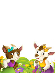 cartoon nature frame with animal goat and space for text