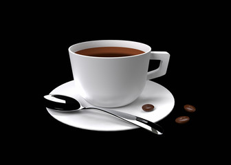 coffee with coffee beans isolated on black 3D computer generated image