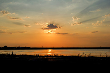 Fototapeta na wymiar Sunset on the lake, Crimea, Russia