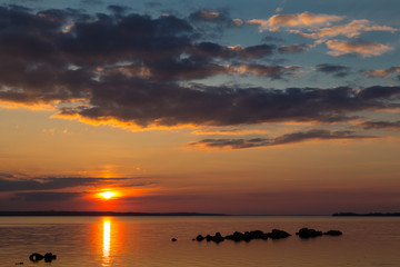 Fantastic red black sunset on the background of black sky. Ukraine night