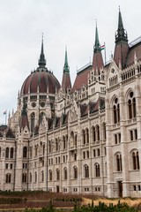 Architecture details of the east side of hungarian parliament building located in Budapest, Hungary