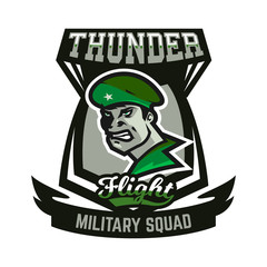 Emblem, logo, military man.
