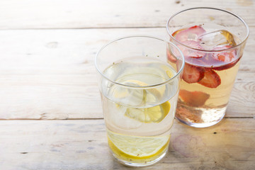Water lemons and strawberry  with ice