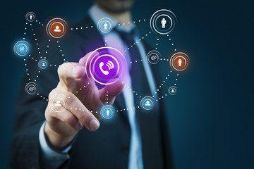 businessman touching  social technology network