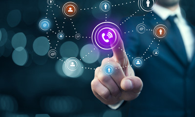 businessman touching  social technology network