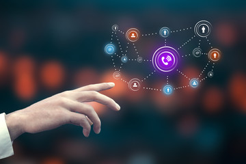 businessman showing social technology network