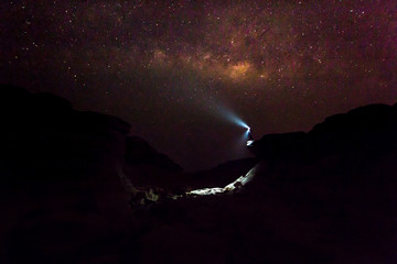 Obraz na płótnie Canvas Milky Way galaxy, Long exposure photograph, with grain.Image contain certain grain or noise and soft focus.