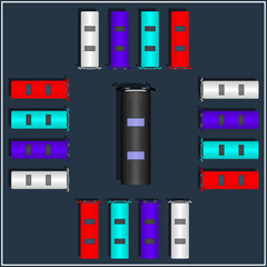 Set of various top view vector buses. Isolated transport icon. © Markoff