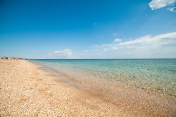 Idyllic sandy beach on the coast of Crimea, Russia