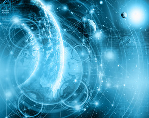 Best Internet Concept of global business.Technological background. Rays symbols Wi-Fi, of the Internet, television, mobile and satellite communications