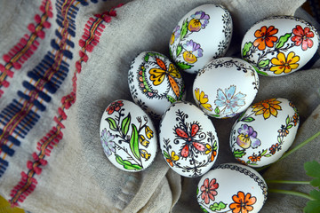 Traditional wax painting Easter egss in Bulgaria