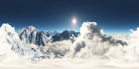 panorama of mountains. made with the one 360 degree lense camera without any seams. ready for...