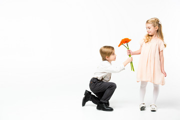 Boy giving flowers to girl