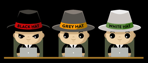 three white black and grey hats cute hackers