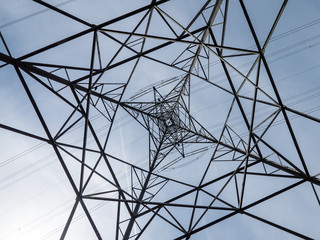 Electricity pylon abstract - abstract view from directly underneath.