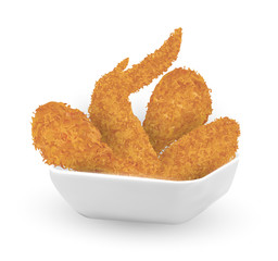 real 3d fried chicken in a bowl on white background