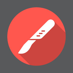 Surgical scalpel flat icon. Round colorful button, circular vector sign with long shadow effect. Flat style design