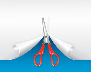 Red scissors and white paper