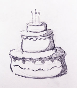 Big torte on white paper background. hand drawn picture sketch.