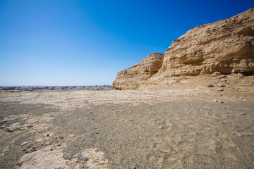 Desert with sandstones and clear blue sky ,Scenery in Tibet .