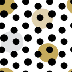 Large circles pattern with black hand drawn ink texture, seamless fabric design.