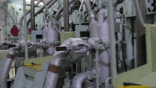 Diesel engine of ship at sea