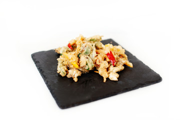 Salad with cheese isolated on the white background