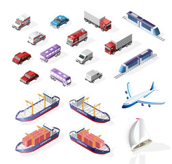 Collection of Realistic Isometric High Quality City Element for Map. Vehicles