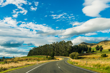 view of Green hills and valleys of the South Island, New Zealand