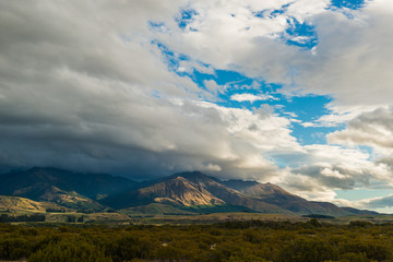 Fototapeta premium view of Green hills and valleys of the South Island, New Zealand