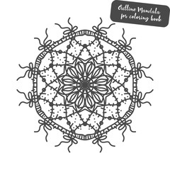 Outline Mandala for coloring book. Decorative round ornament. Anti-stress therapy pattern. Weave design element. Yoga logo, background for meditation poster. Unusual flower shape. Oriental vector.