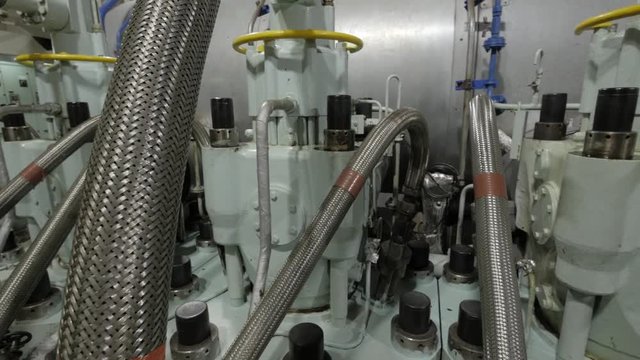 On large engine of vessel