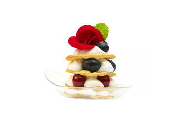 Mini canape with elements of molecular kitchen on white background