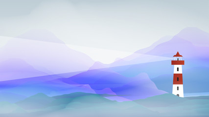Lighthouse in Abstract Sea - Vector Illustration - 143900949