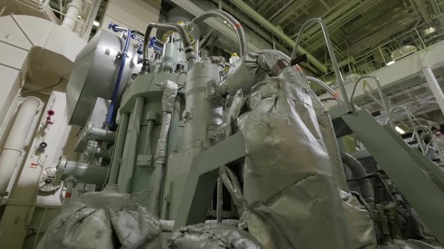 Main engine of ship low angle