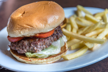 Homemade burger with french fried